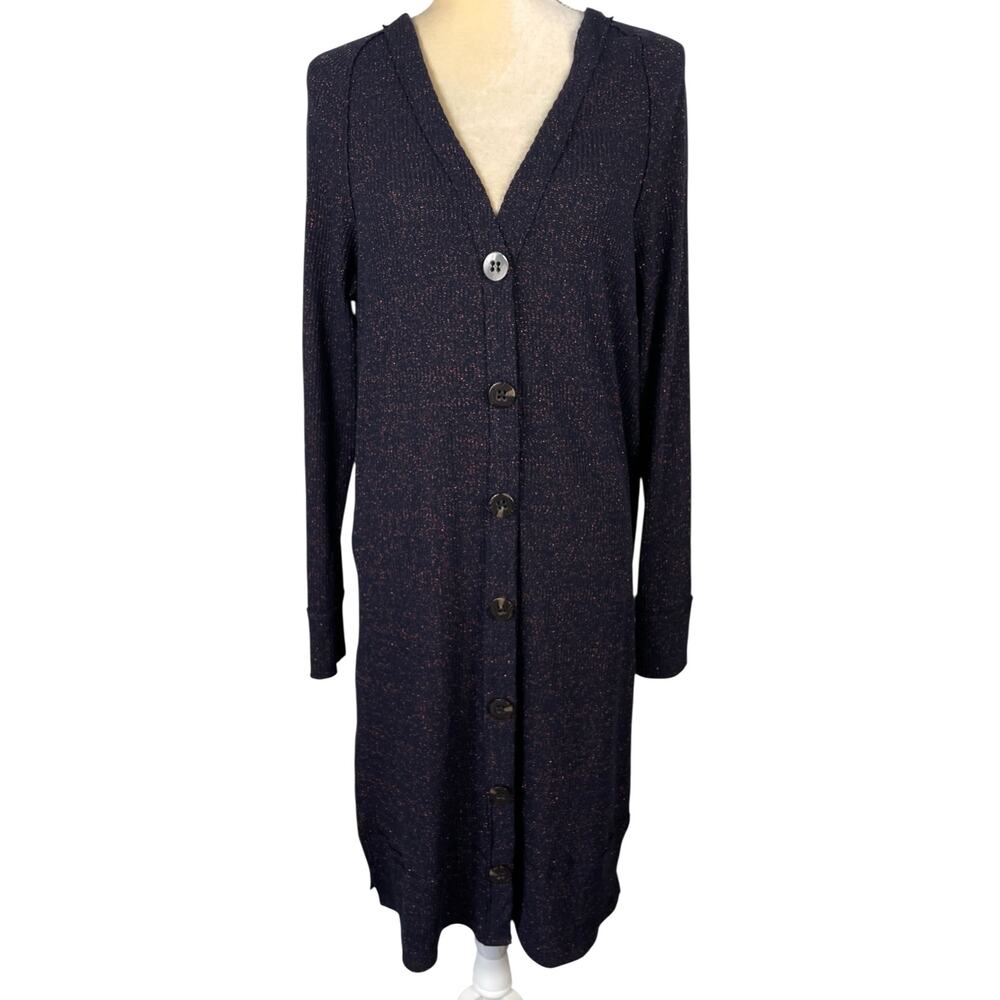 Free People Sparkle Knee Length Cardigan Navy Large Casual Cozy Transitional